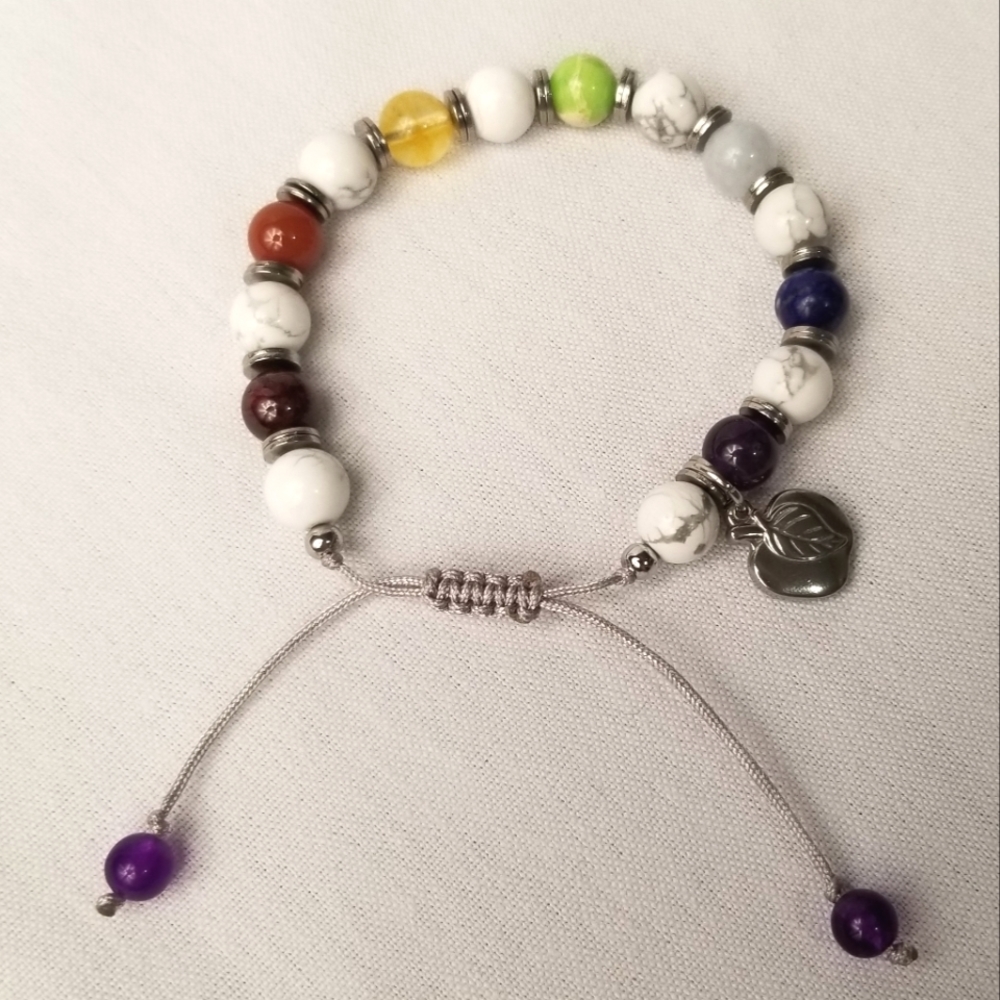 💥2 for $30!!💥Multi-Gemstone Chakra Bracelet with Apple Charm, OS Adjustable